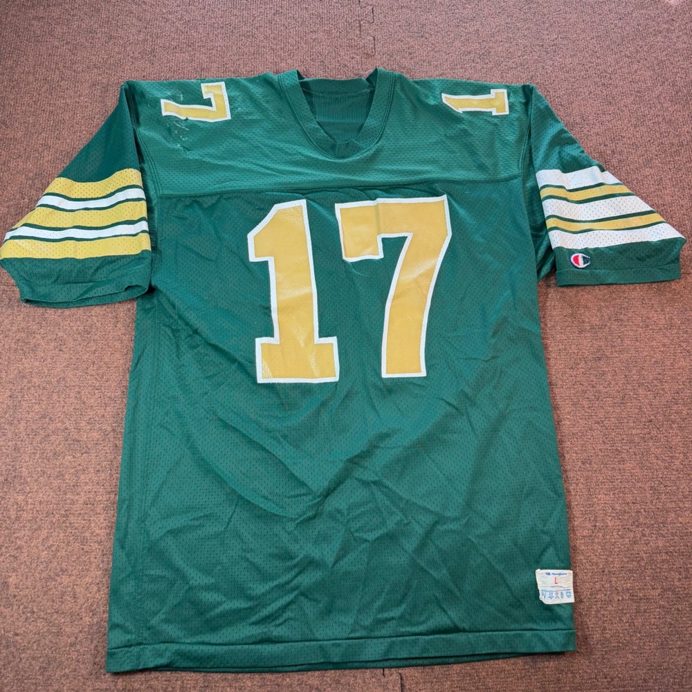 Vintage Champion Football Jersey Mens Large Green Gold Number 17 Mesh USA Made
